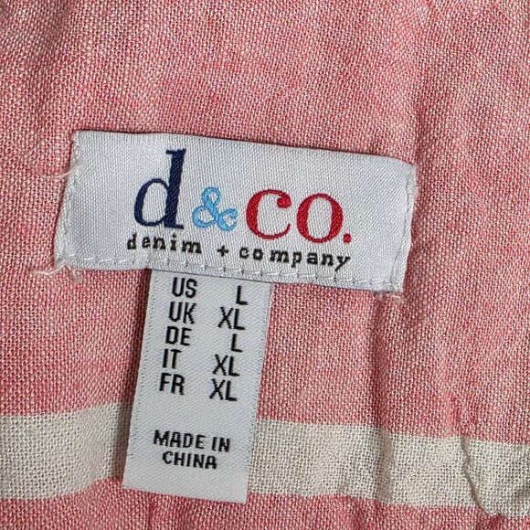 d&Co Linen Blend Pink White Stripe Button Top XL - Picture 5 of 8